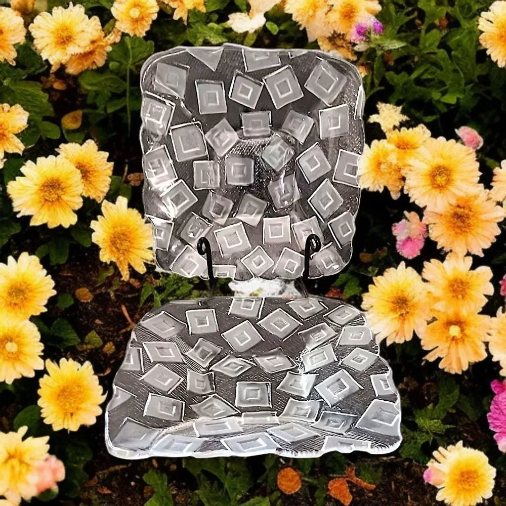 2 Mikasa Clear Glass Plates Side Frosted Square‎ Design Geometric Salad Snack